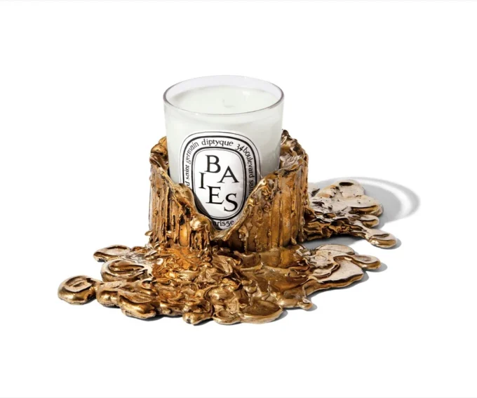 Bougeoir moyen en bronze doré – pour bougies classiques