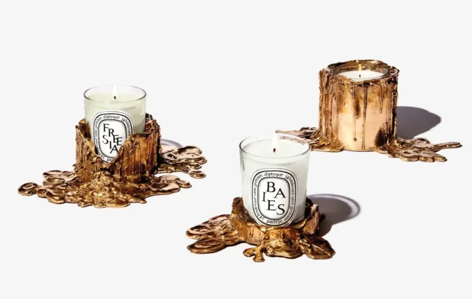 Petit bougeoir en bronze doré – pour bougies classiques